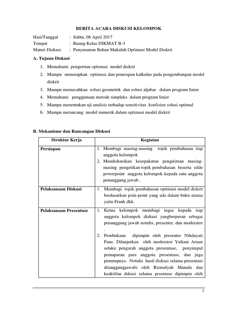Berita Acara Diskusi Kelompok
