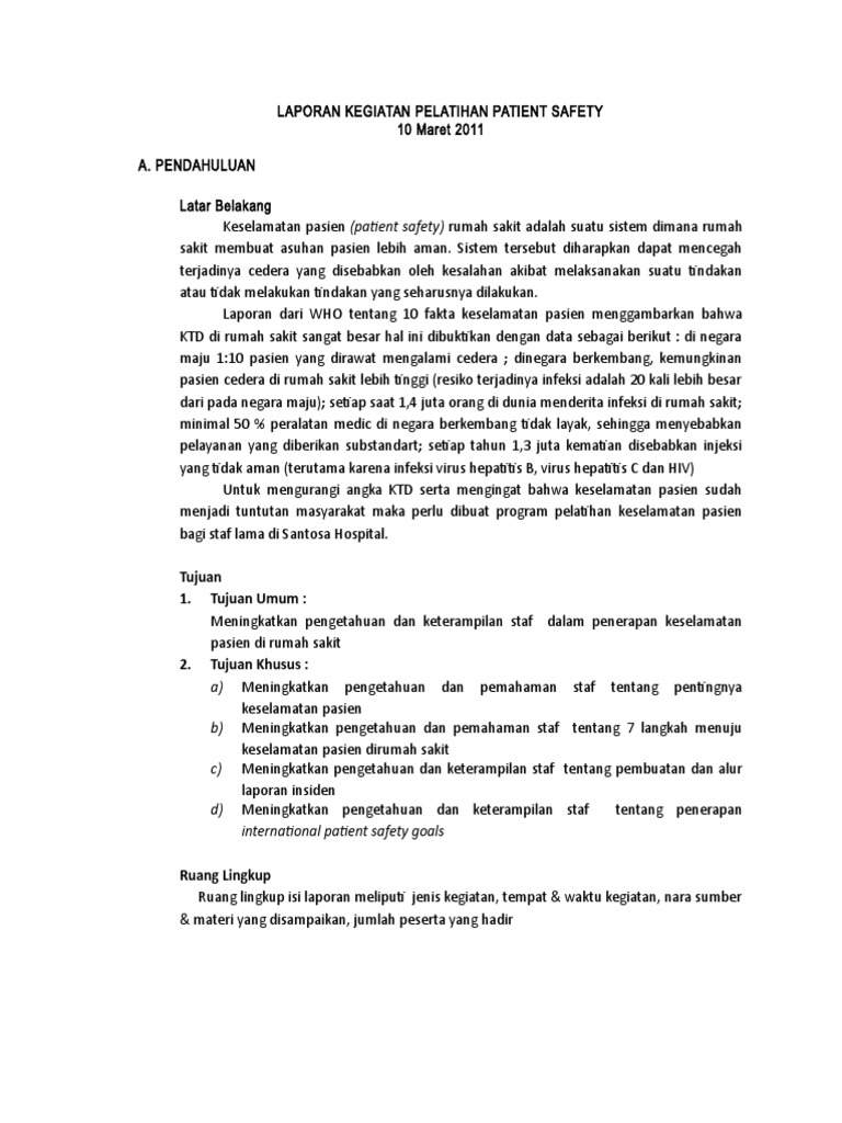 Contoh Laporan Pelaksanaan Program Pelatihan Patient