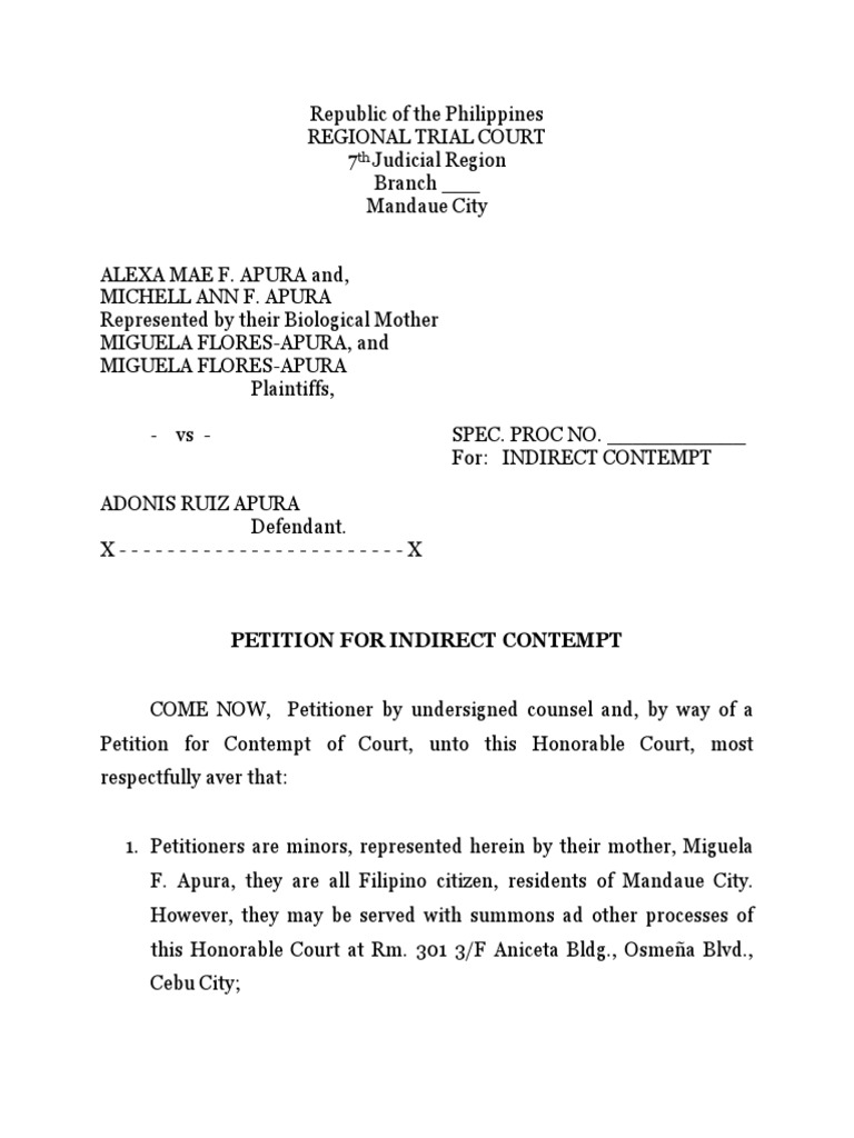 Petition for Indirect Contempt in Court | PDF | Contempt Of Court | Courts