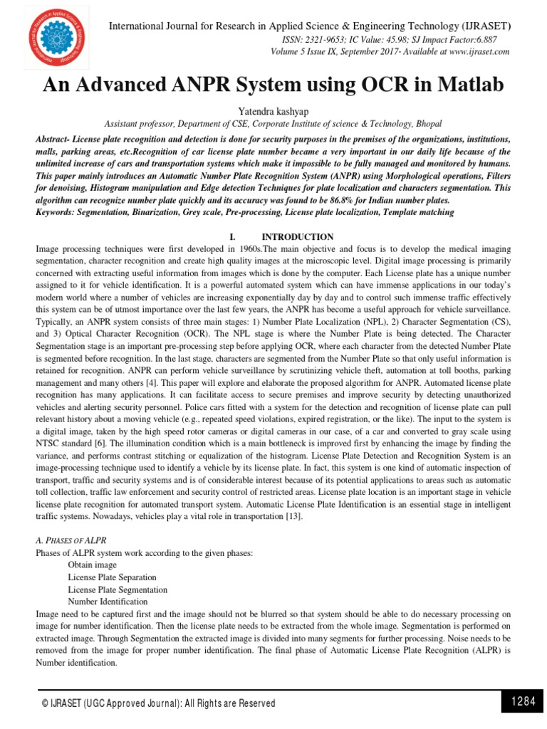 An Advanced ANPR System Using OCR in Matlab | PDF | Optical Character ...