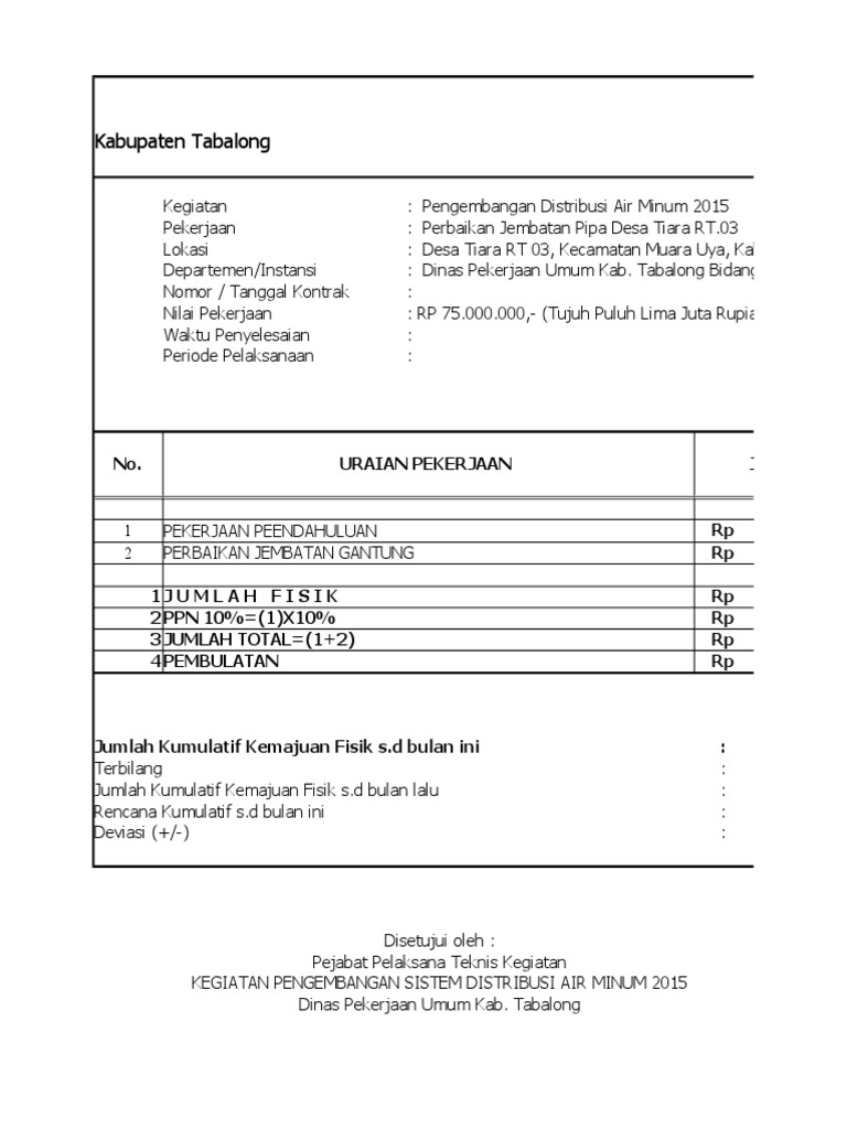 Konsultan Pengawas Contoh Laporan Harian Proyek Audit