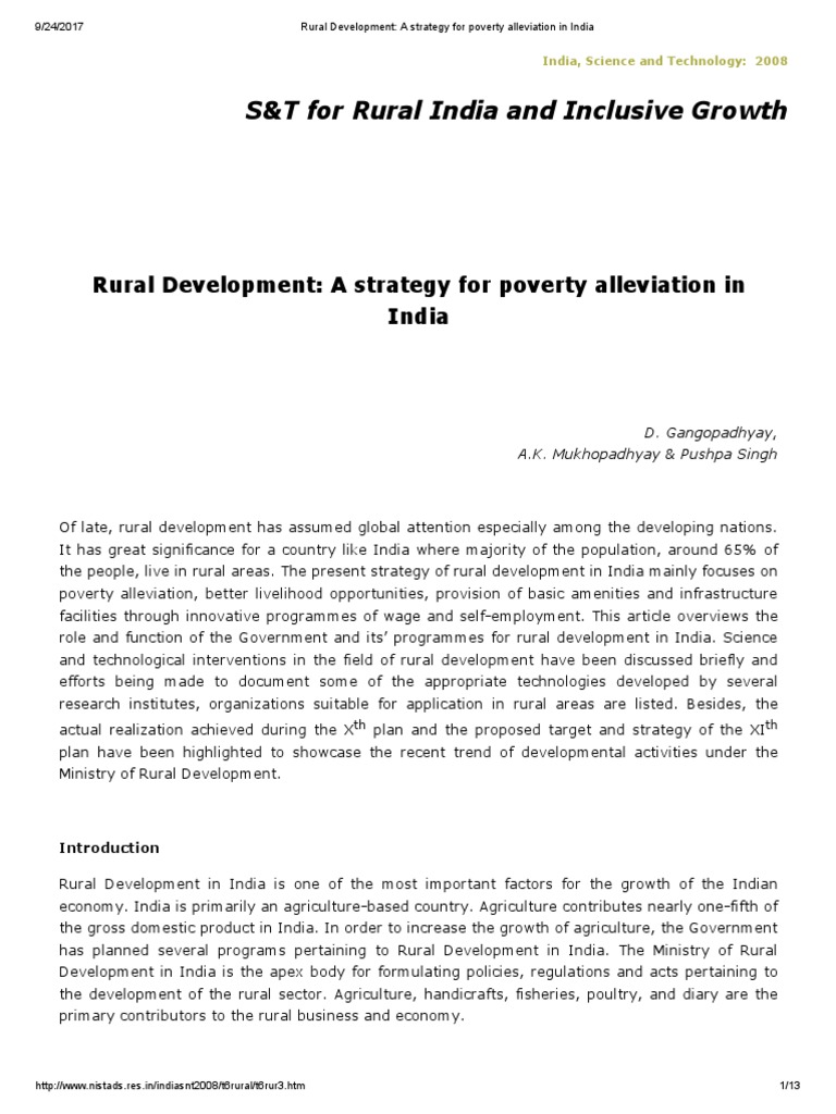 Rural Development Strategies in India | PDF | Poverty Reduction | Rural ...