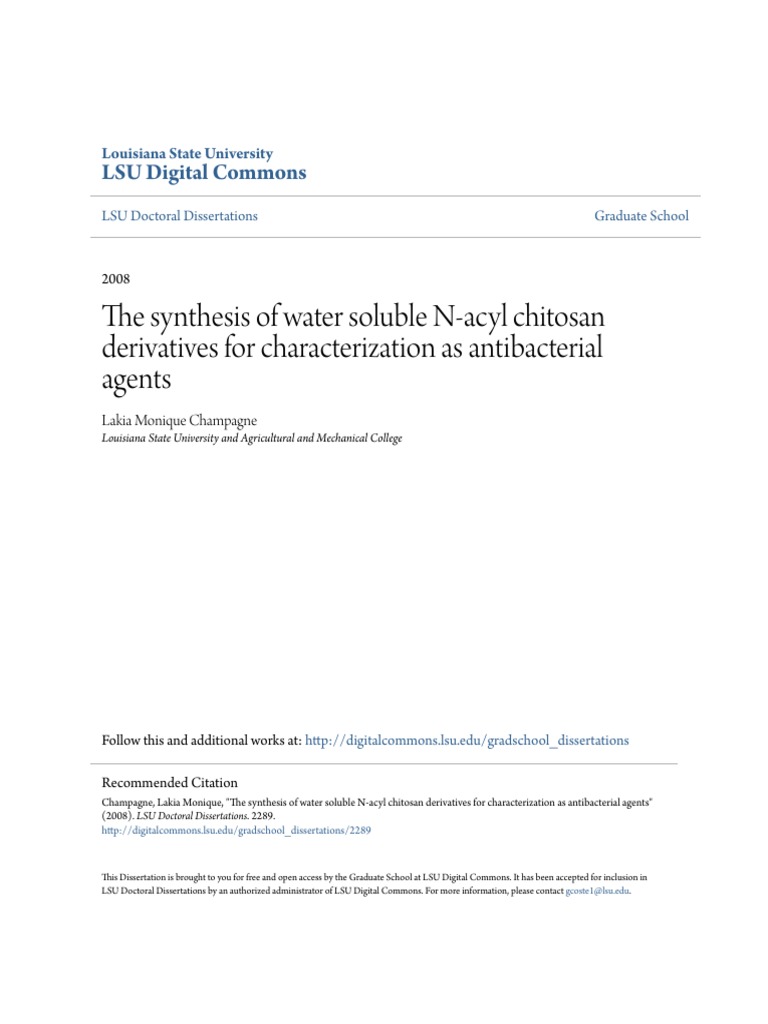 The Synthesis of Water Soluble N-Acyl Chitosan Derivatives For CH | PDF ...