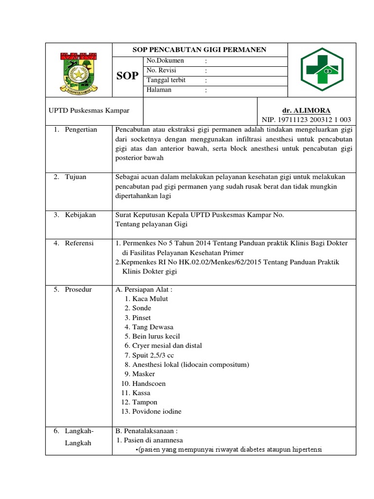 Sop Pencabutan Gigi Permanen Revisi