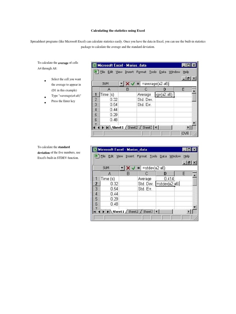 Calculating The Statistics Using Excel | PDF