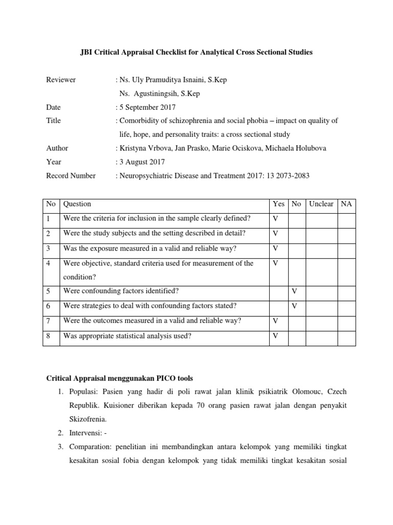 JBI Checklist for Cross Sectional Studies | PDF | Social Anxiety ...