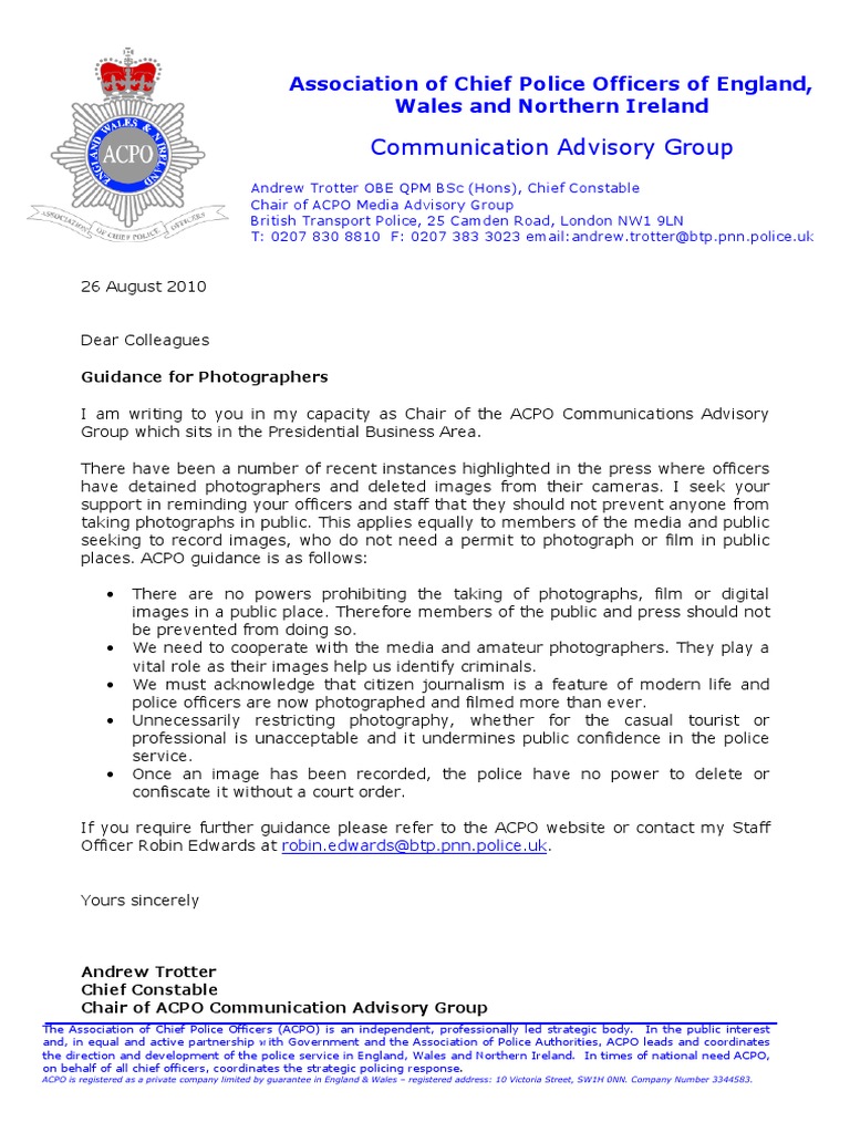 ACPO Guidance on Public Photography Rights | PDF | Public Services ...