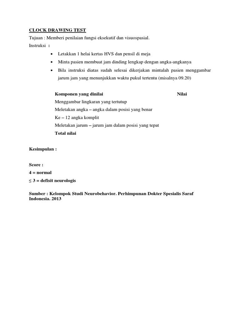 Clock Drawing Test | PDF | Metode & Bahan Ajar | Sains & Matematika