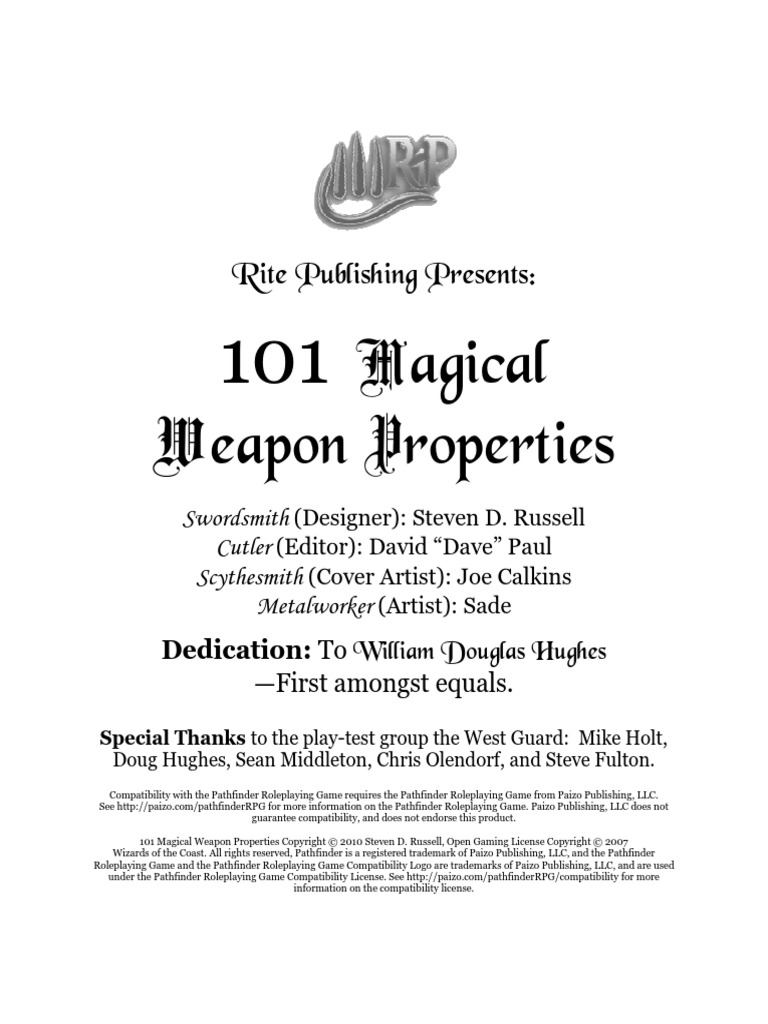 101 Magical Weapon Properties (Print) PDF PDF Leisure
