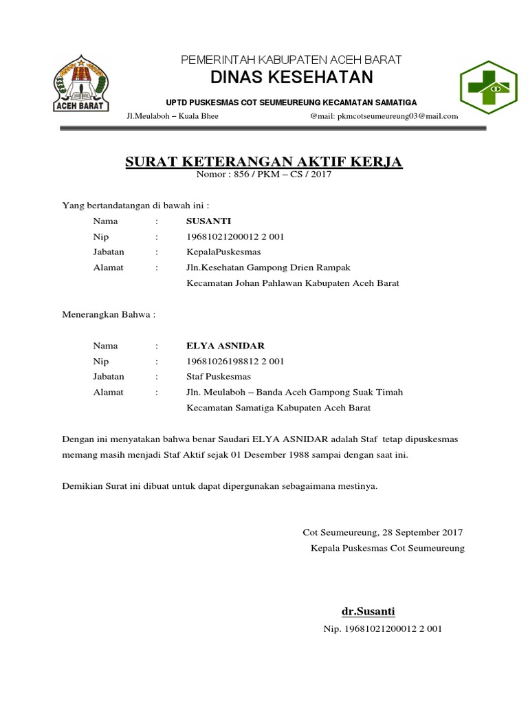 Surat Keterangan Aktif Kerja - IMAGESEE