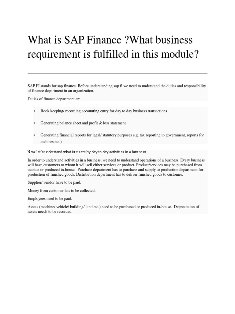What Is SAP Finance what Business Requirement Is Fulfilled In This