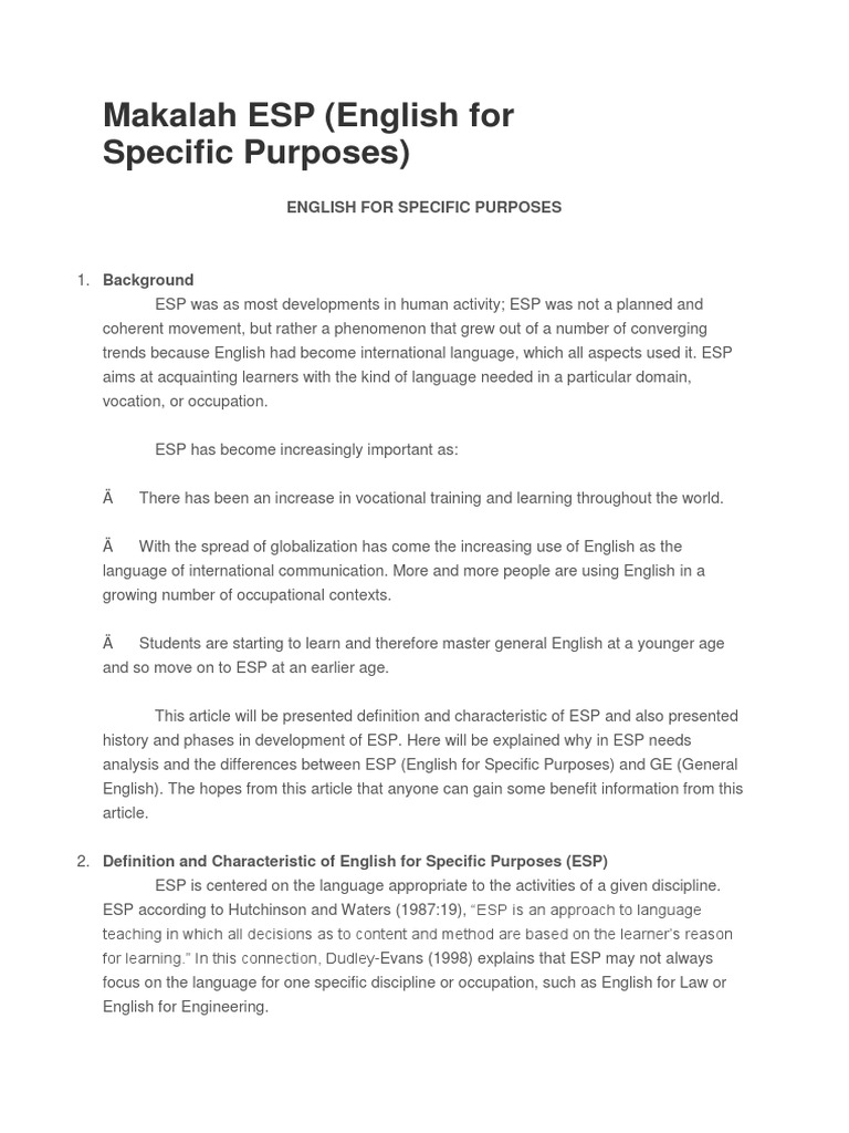 Makalah Esp English As A Second Or Foreign Language Learning