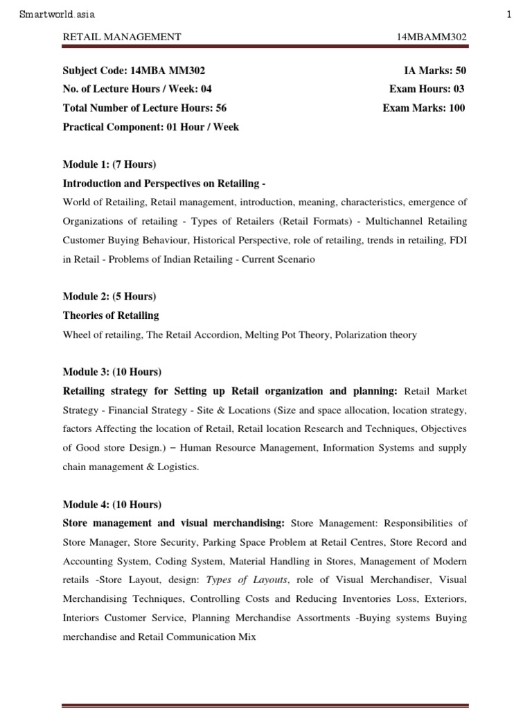 Mba III Retail Management Notes | PDF | Supermarket | Retail