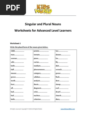 singular and plural nouns advanced worksheets pdf