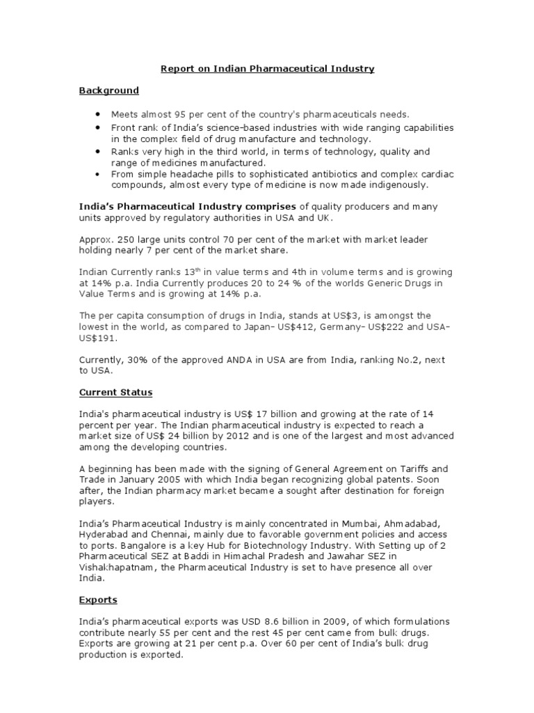 Indian Pharmaceutical Industry Report | PDF | Pharmaceutical Industry ...