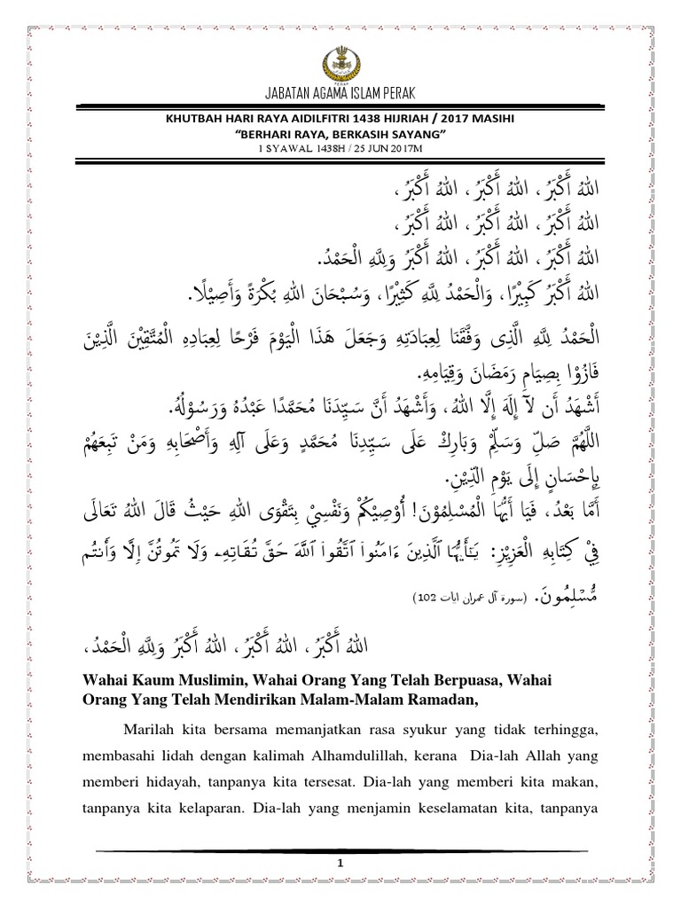 Khutbah raya aidilfitri 2021 pdf