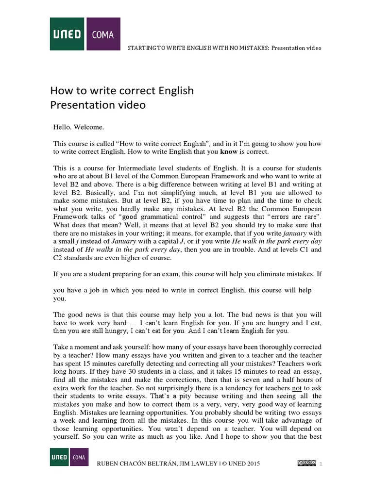 How To Write Correct English PRESENTATION PDF English Language