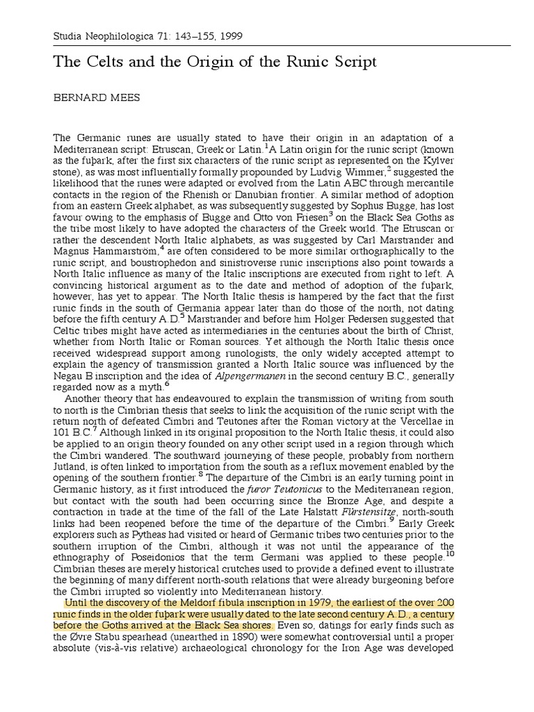 Bermard Mees The Celts and The Origin of The Runic Script | PDF | Runes ...
