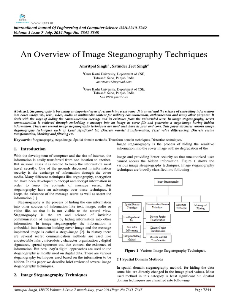 Image Steganography Techniques Overview | PDF | Wavelet | Discrete ...