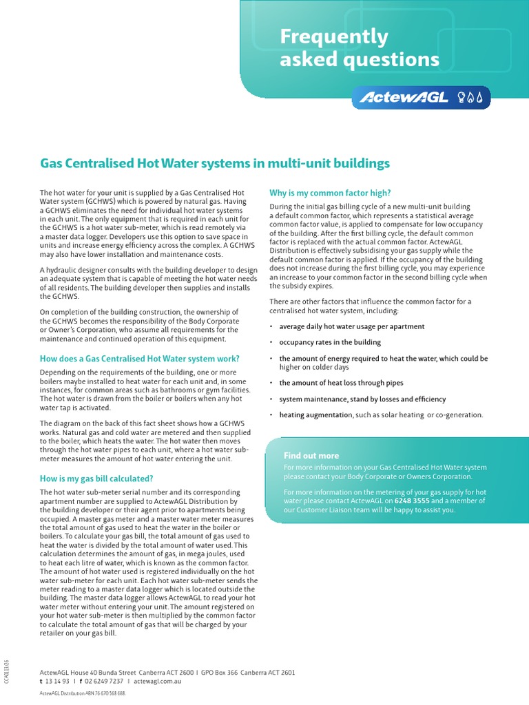 Gas Centralised Hot Water Systems Faq | PDF | Water Heating | Water Supply  Network