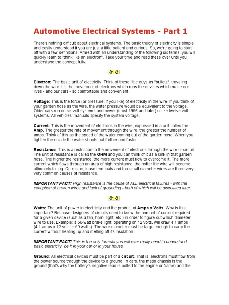 Automotive Electrical Systems PDF Ignition System Electric Generator