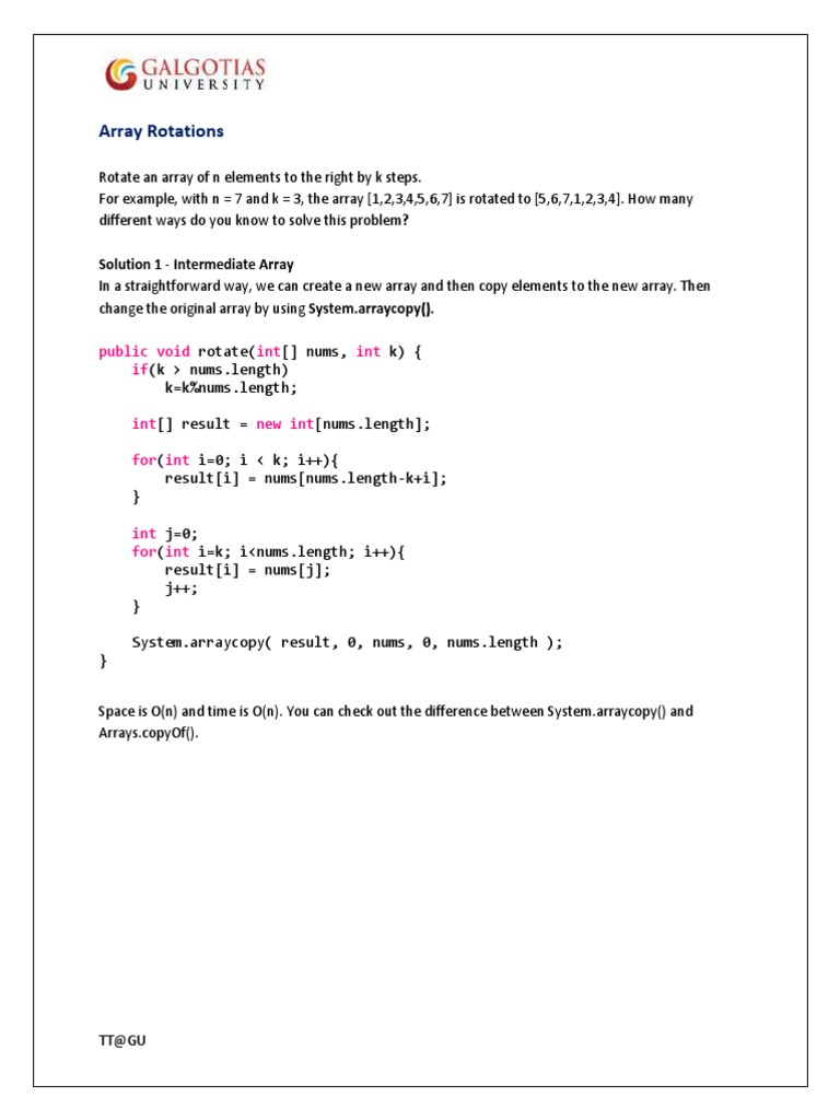 Three Solutions for Rotating an Array: Intermediate Array, Bubble ...
