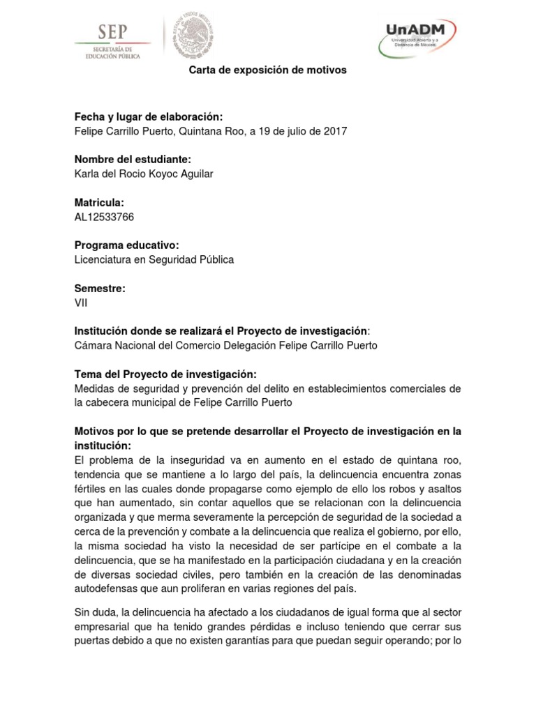 Carta de Exposición de Motivos  PDF  Delito  Gobierno