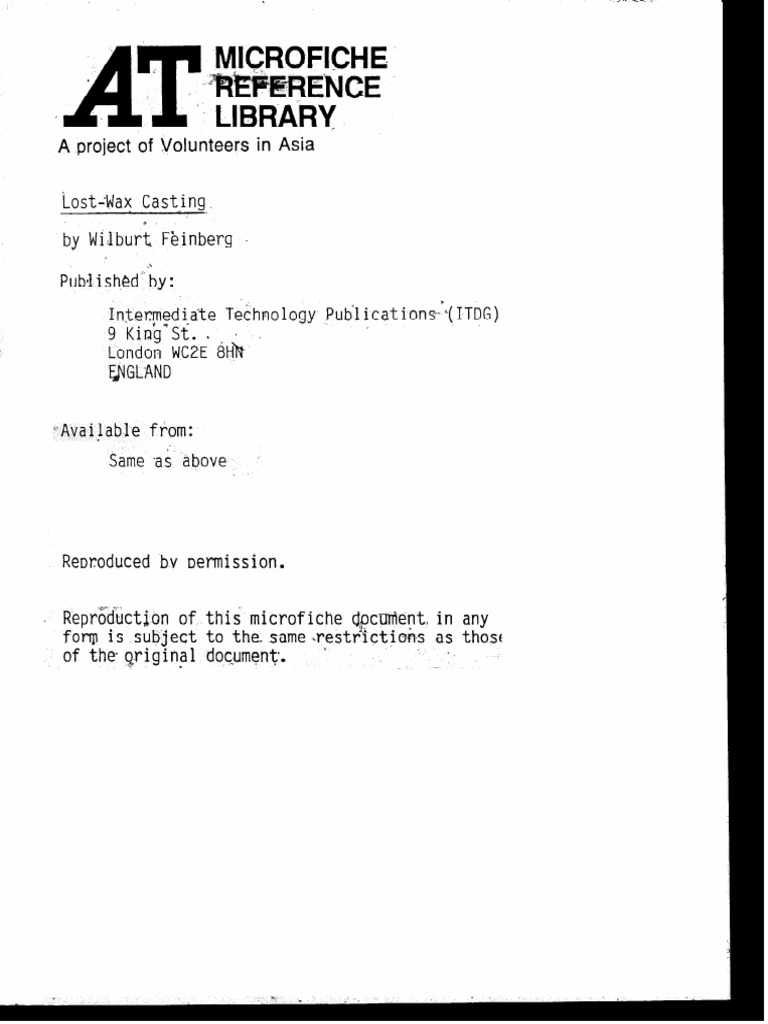 Lost Wax Casting PDF Download Free PDF Casting (Metalworking