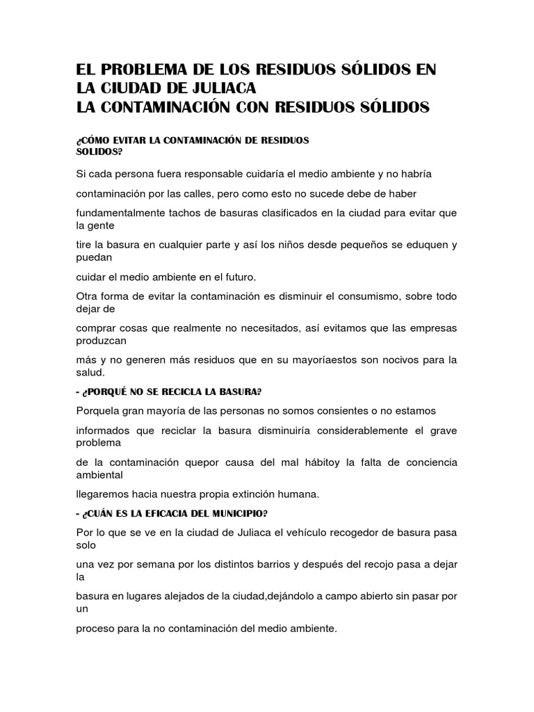 El Problema de Los Residuos Sólidos en La Ciudad de Juliaca | PDF ...