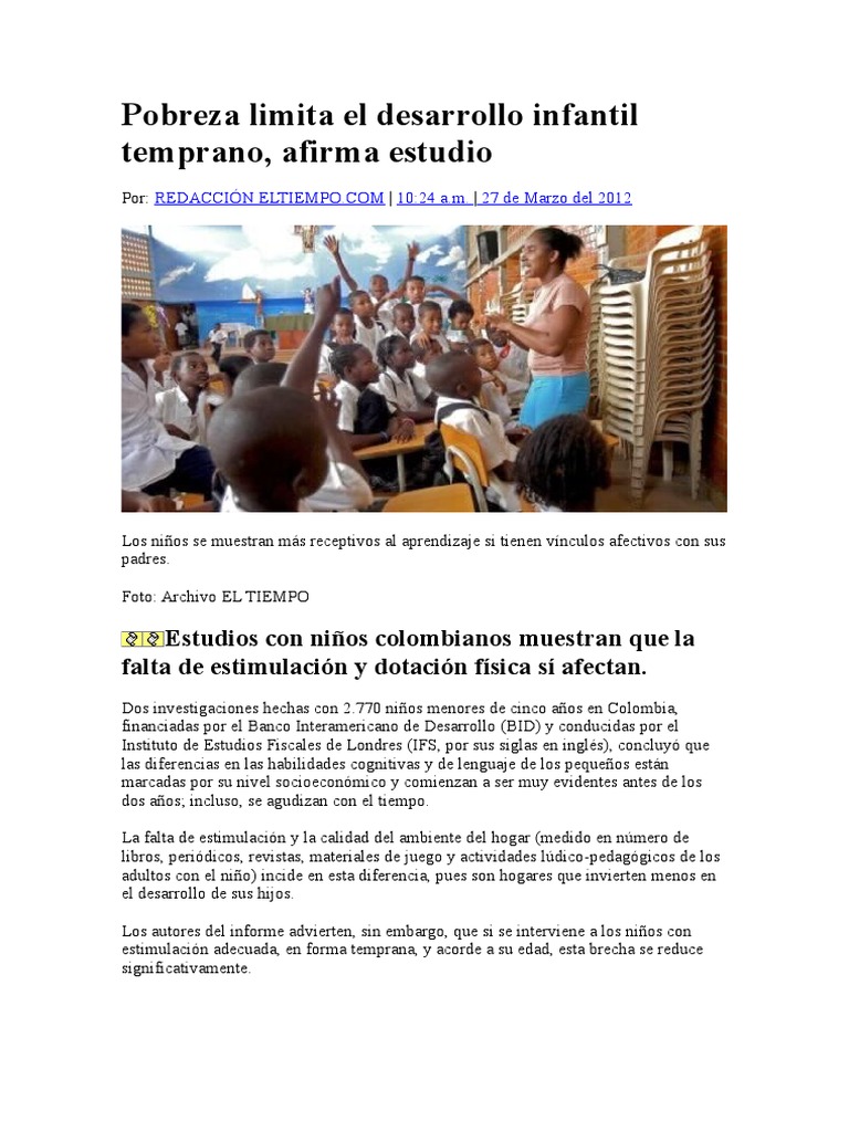 Pobreza y desarrollo infantil en Colombia | PDF | Amamantamiento | La ...