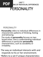 Unit 7 Foundations of Individual Differences: Personality