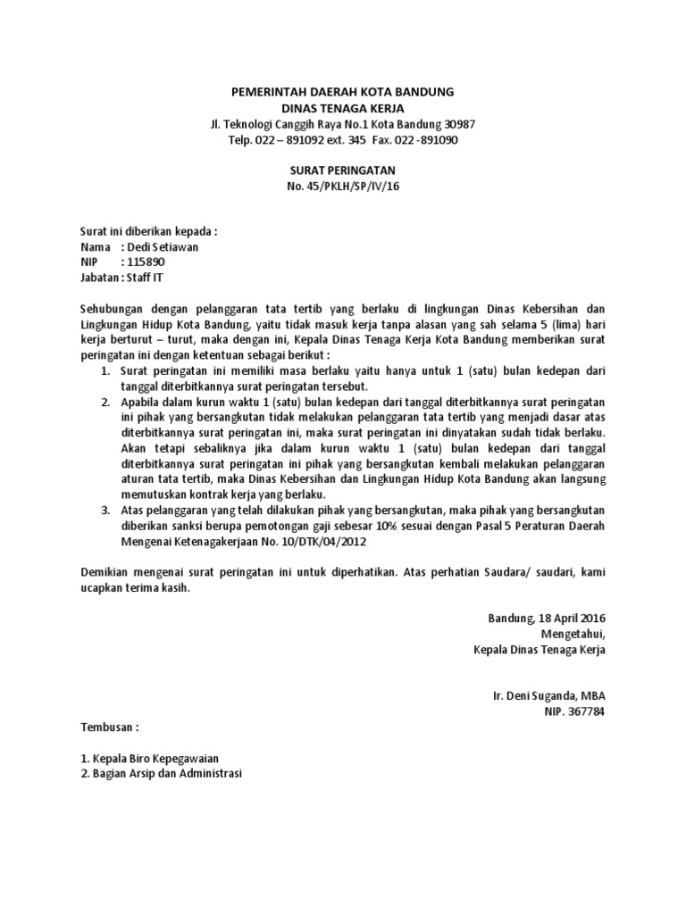 Surat Peringatan Tidak Masuk Kerja PNS