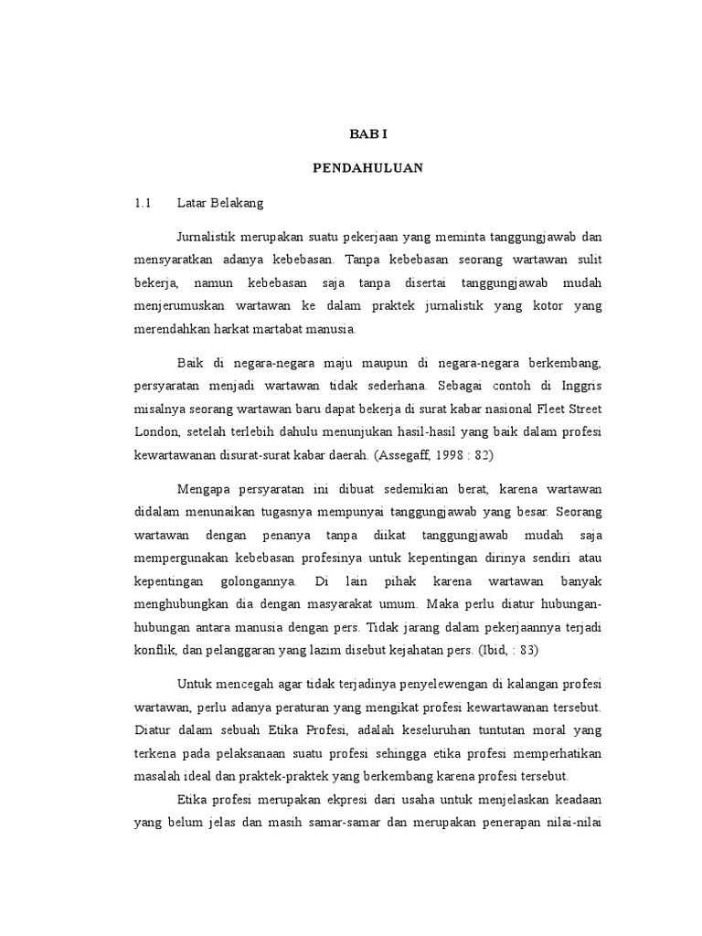 Bab I Pendahuluan Wartawan Dan Jurnalistik