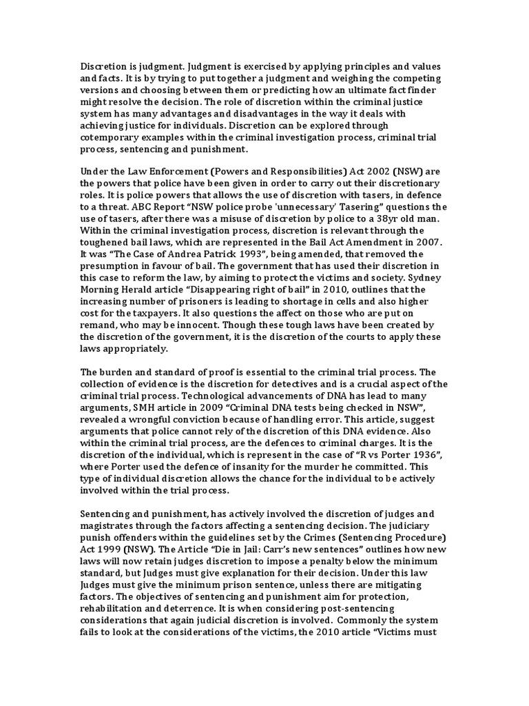 Role of Discretion in the Criminal Justice System2 Discretion