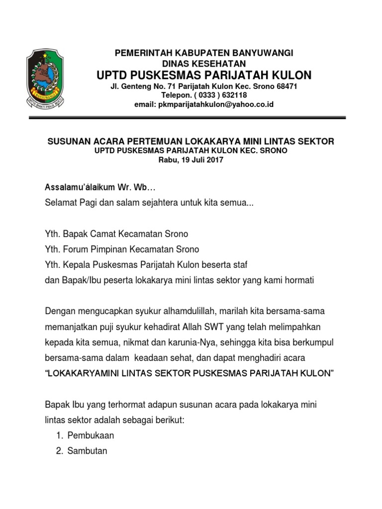 Susunan Acara Pertemuan Lokakarya Mini Lintas Sektor