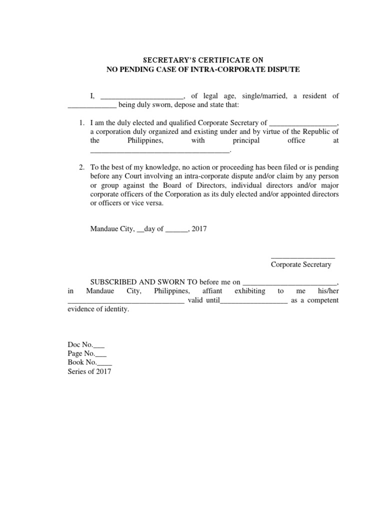 Fillable Online Secretary 39 S Certificate My Bpi