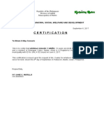 Certification: Office of The Municipal Social Welfare and Development