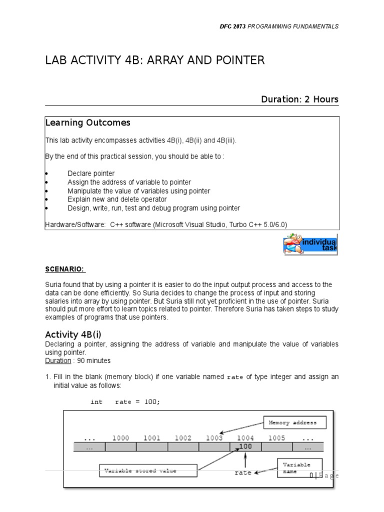 C++ Lab: Pointers and Arrays Basics | PDF | Pointer (Computer ...