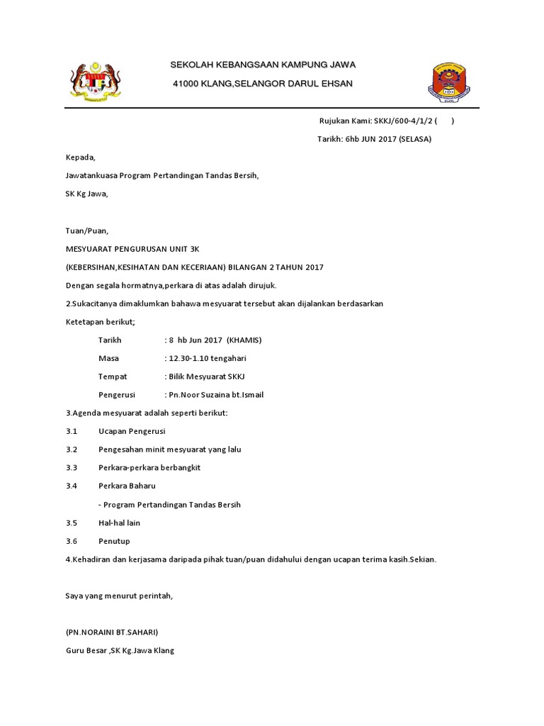 Surat Panggilan Mesyuarat 3k