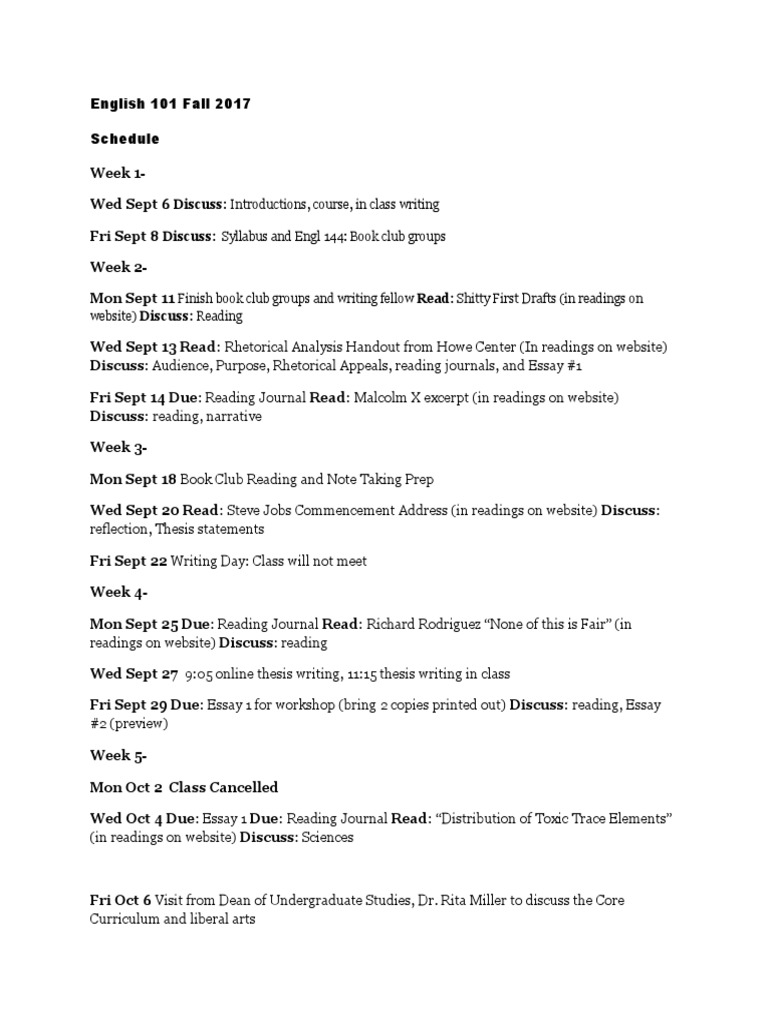Updated 101 Schedule Pdf Essays Academia