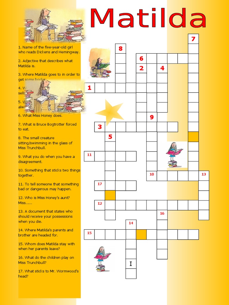Matilda Crossword Fun Activities Games Oneonone Activities Reading C ...