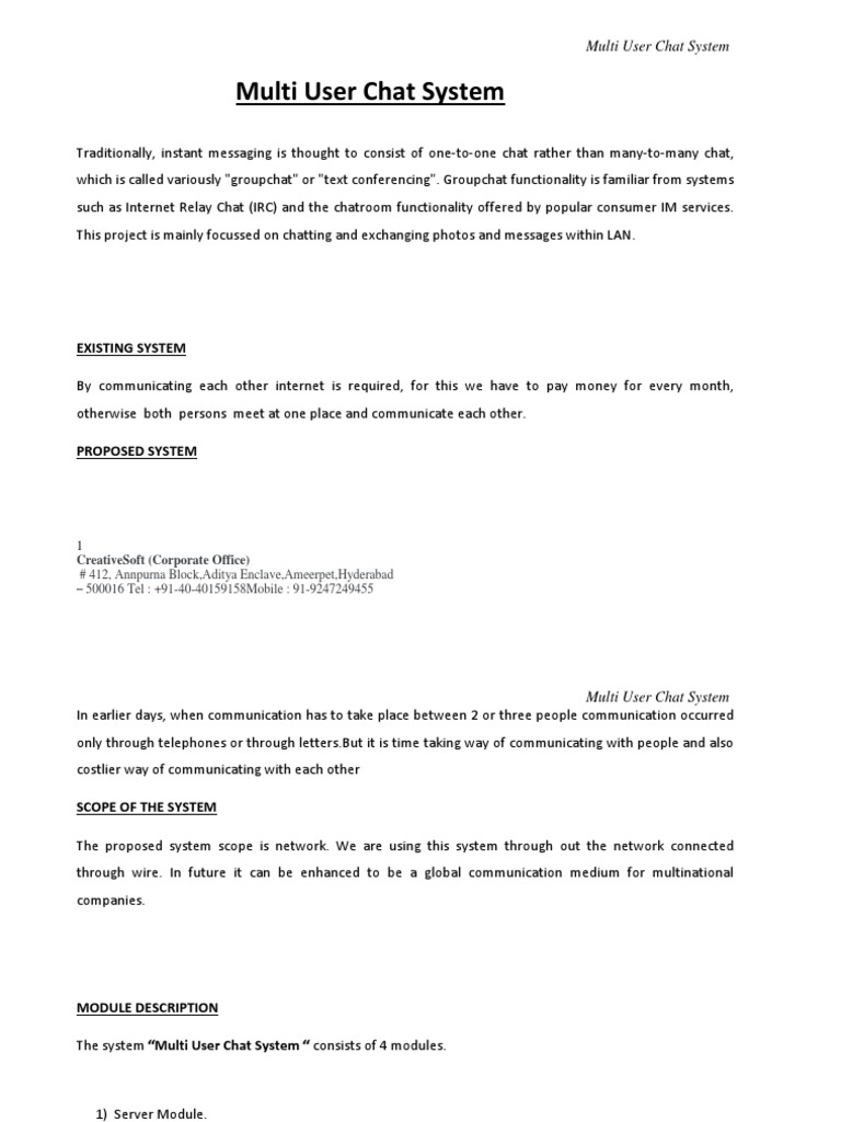 Multi User Chat System Abstract | Download Free PDF | Instant Messaging ...