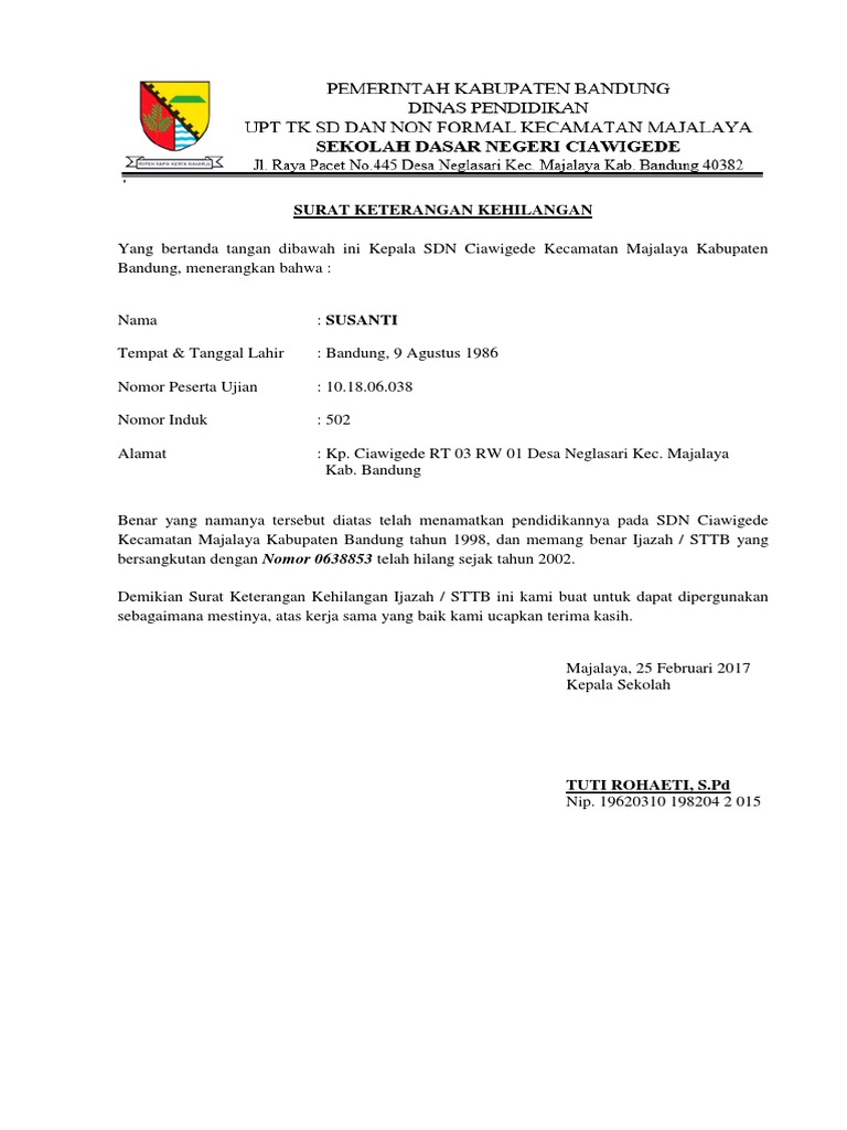 Surat Keterangan Kehilangan