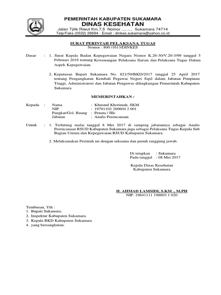 Surat Plt Kasubbag Rsud