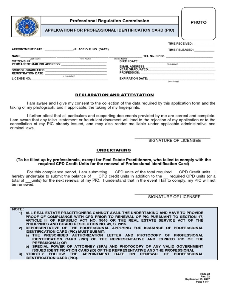 Application for Professional ID Card | PDF | Identity Document ...