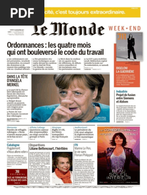Le Monde Week End 2 Supplemen Du Samedi 23 Septembre 2017 Pdf Parti Social Democrate D Allemagne Angela Merkel