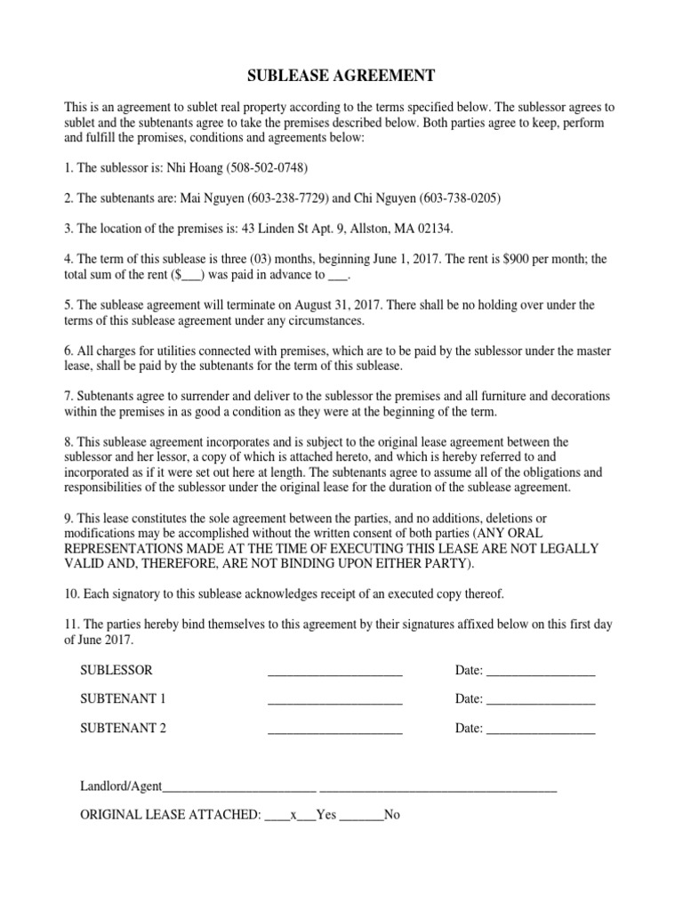 Sublease Agreement | PDF | Landlord–Tenant Law | Lease