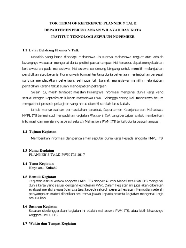 TOR Kegiatan Planner's Talk PWK ITS | PDF | Karier & Perkembangan