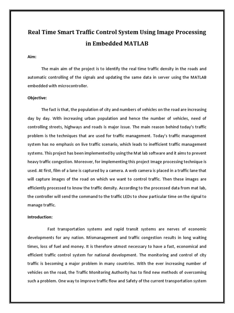 Smart Traffic Control System Using MATLAB | PDF | Traffic | Traffic Light