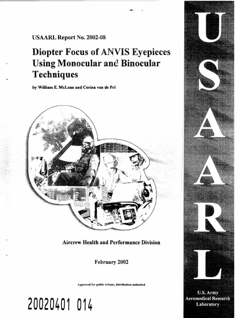 Diopter Focus of ANVIS Eyepieces PDF Optical Resolution Visual Acuity